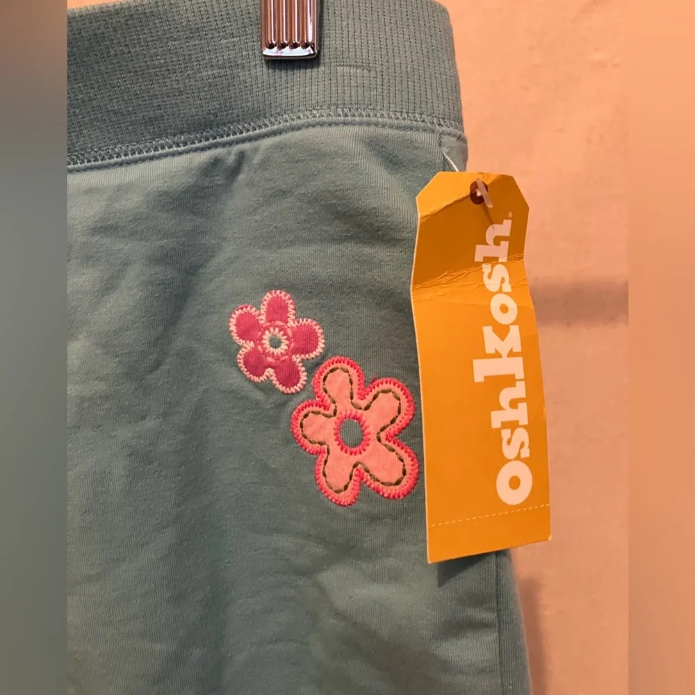 Oshkosh B’Gosh Light Blue Bell Bottom Sweat Pants With Flower Detail NWT 14/16